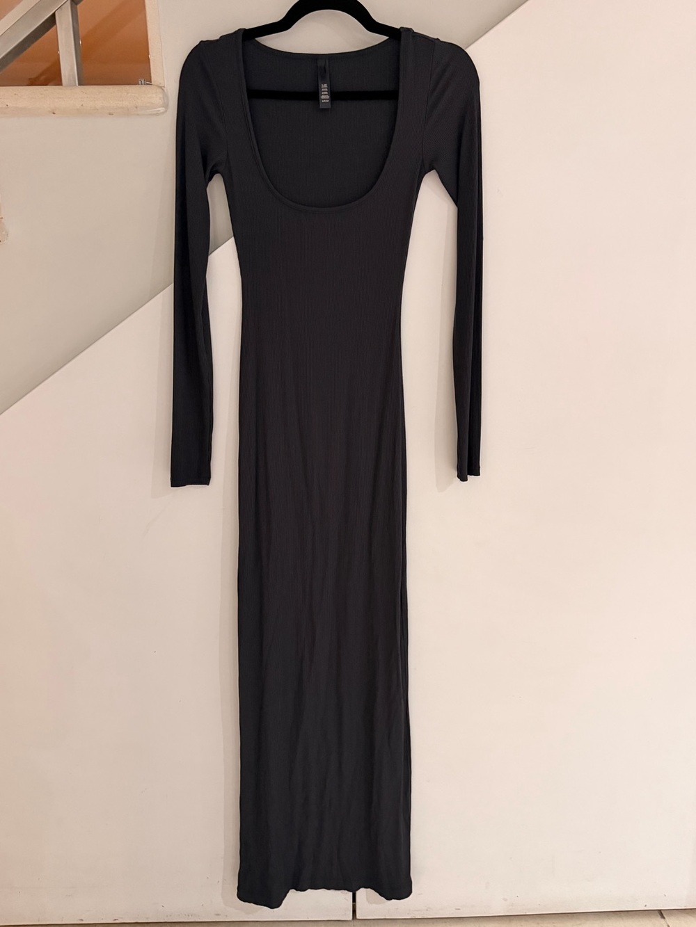 Skims Black Long Sleeve Scoop Neck Maxi Dress -